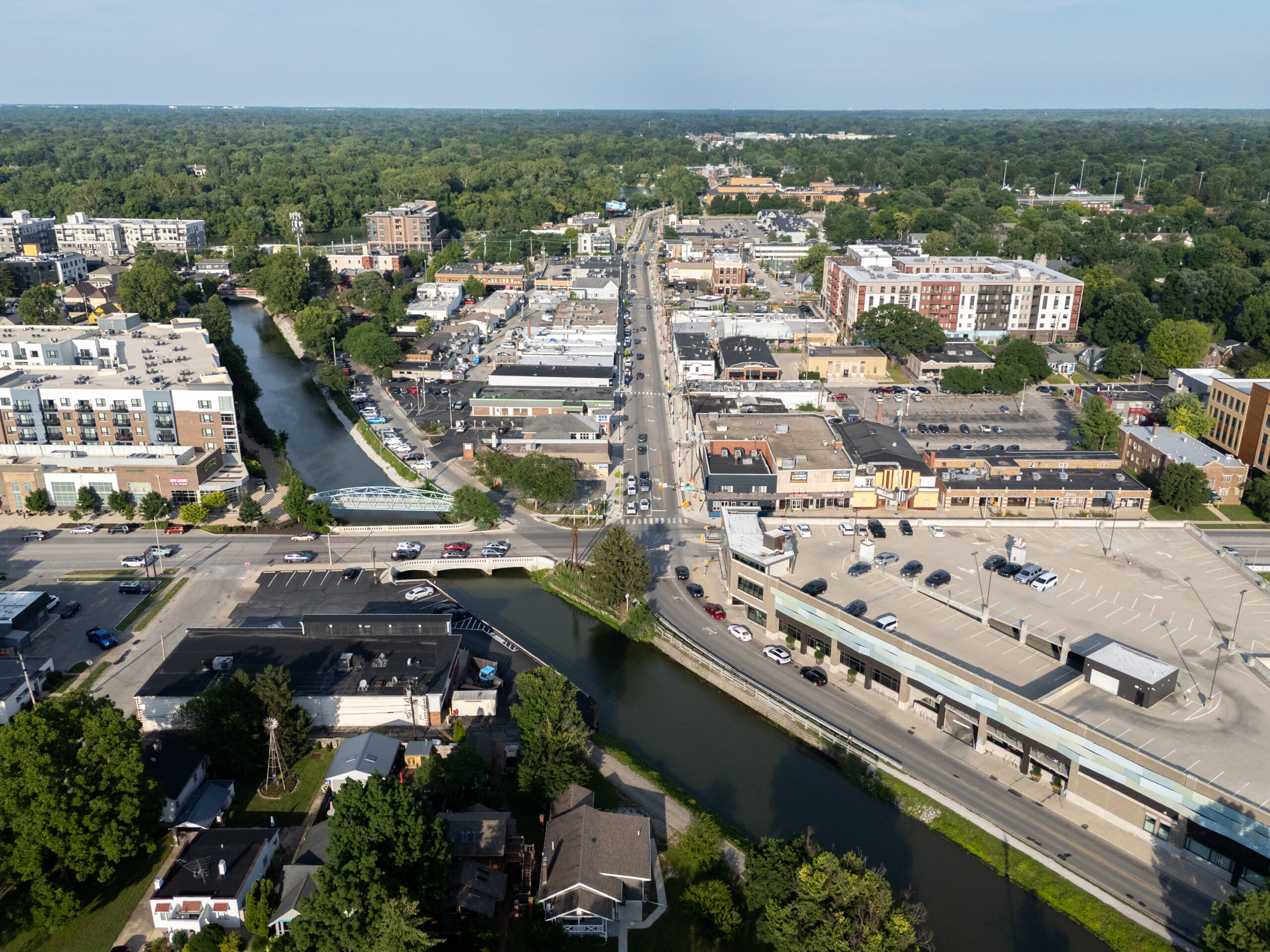 Aerial view of downtown Broad Ripple in Indianapolis, Indiana