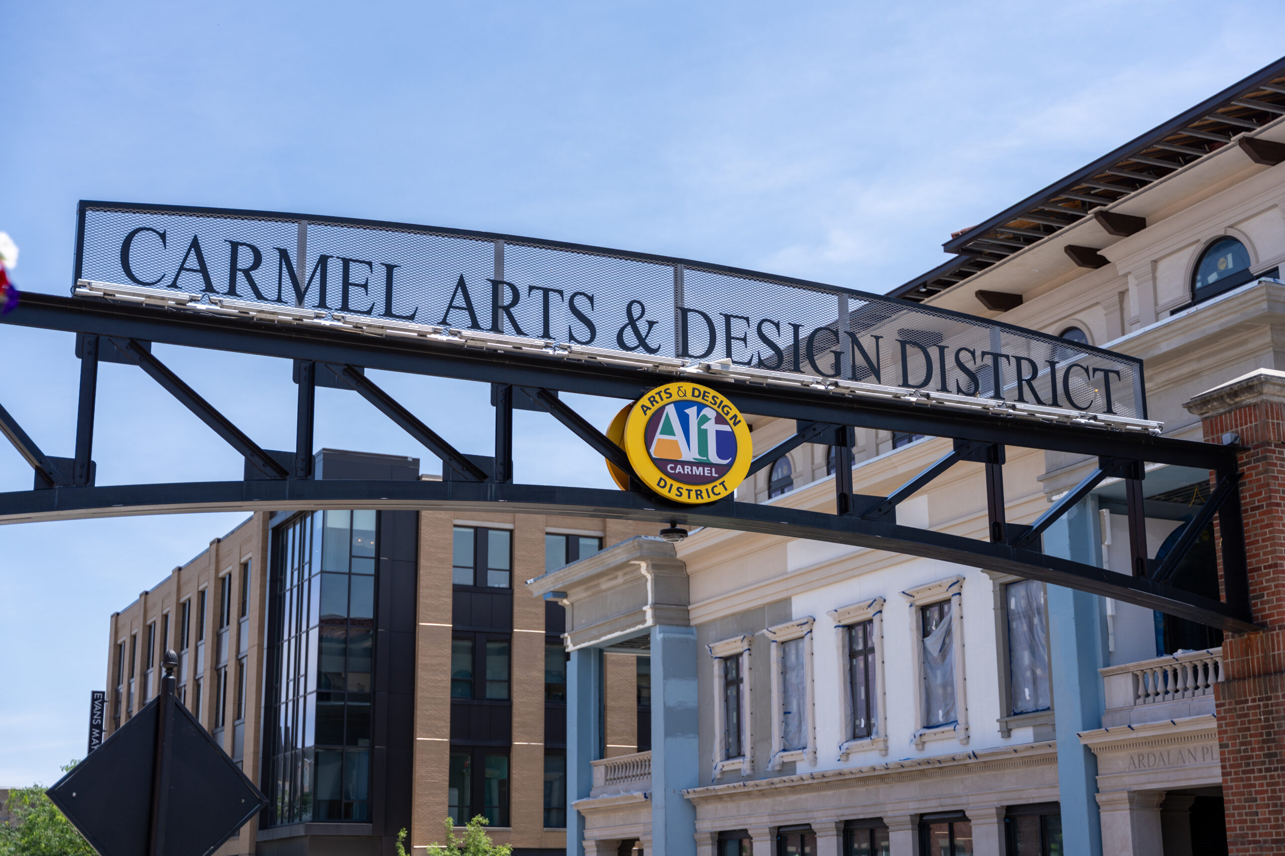Overhead exterior sign of the Carmel Arts & Design District