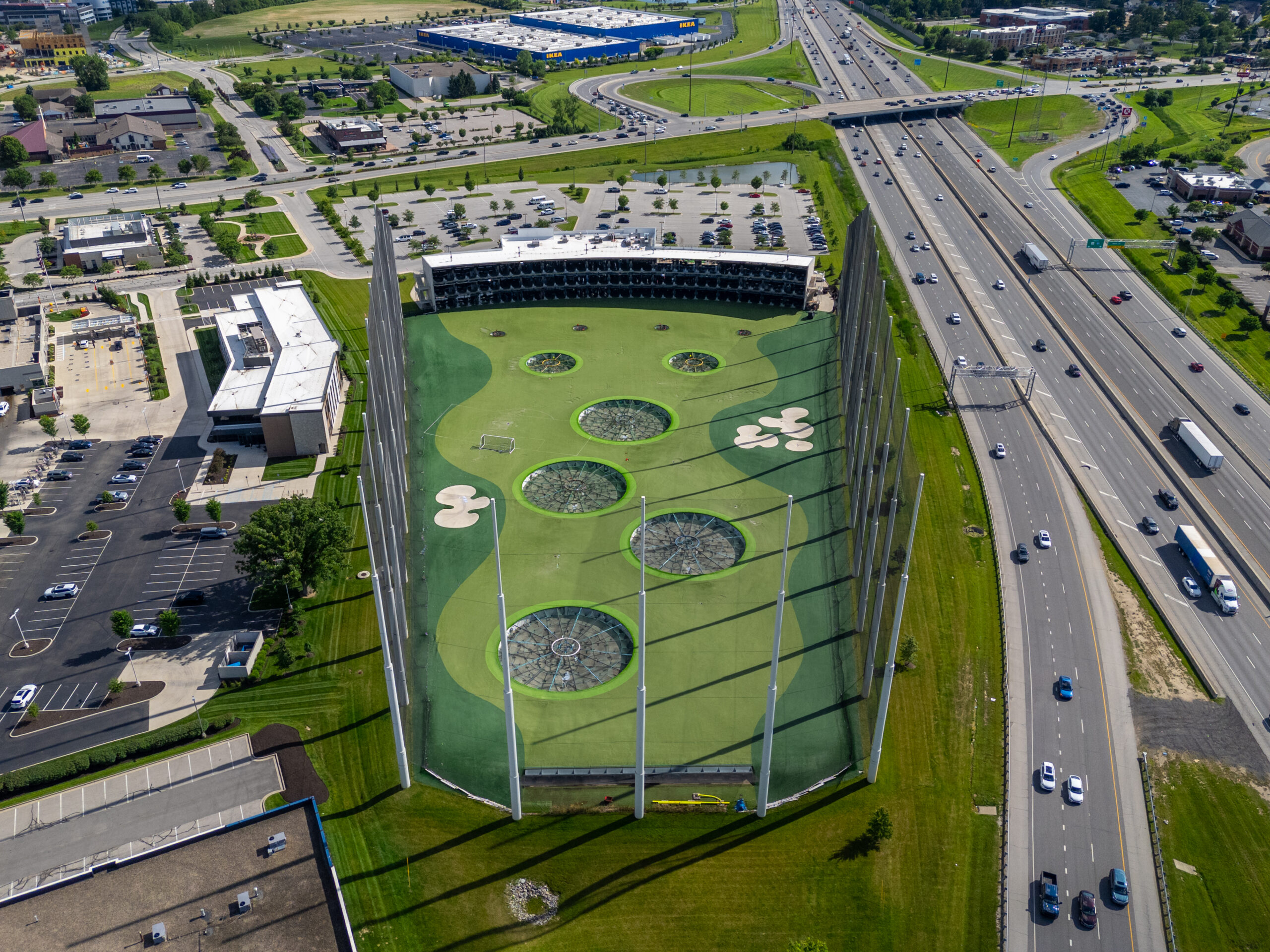Aerial picture of Topgolf in Fishers, Indiana