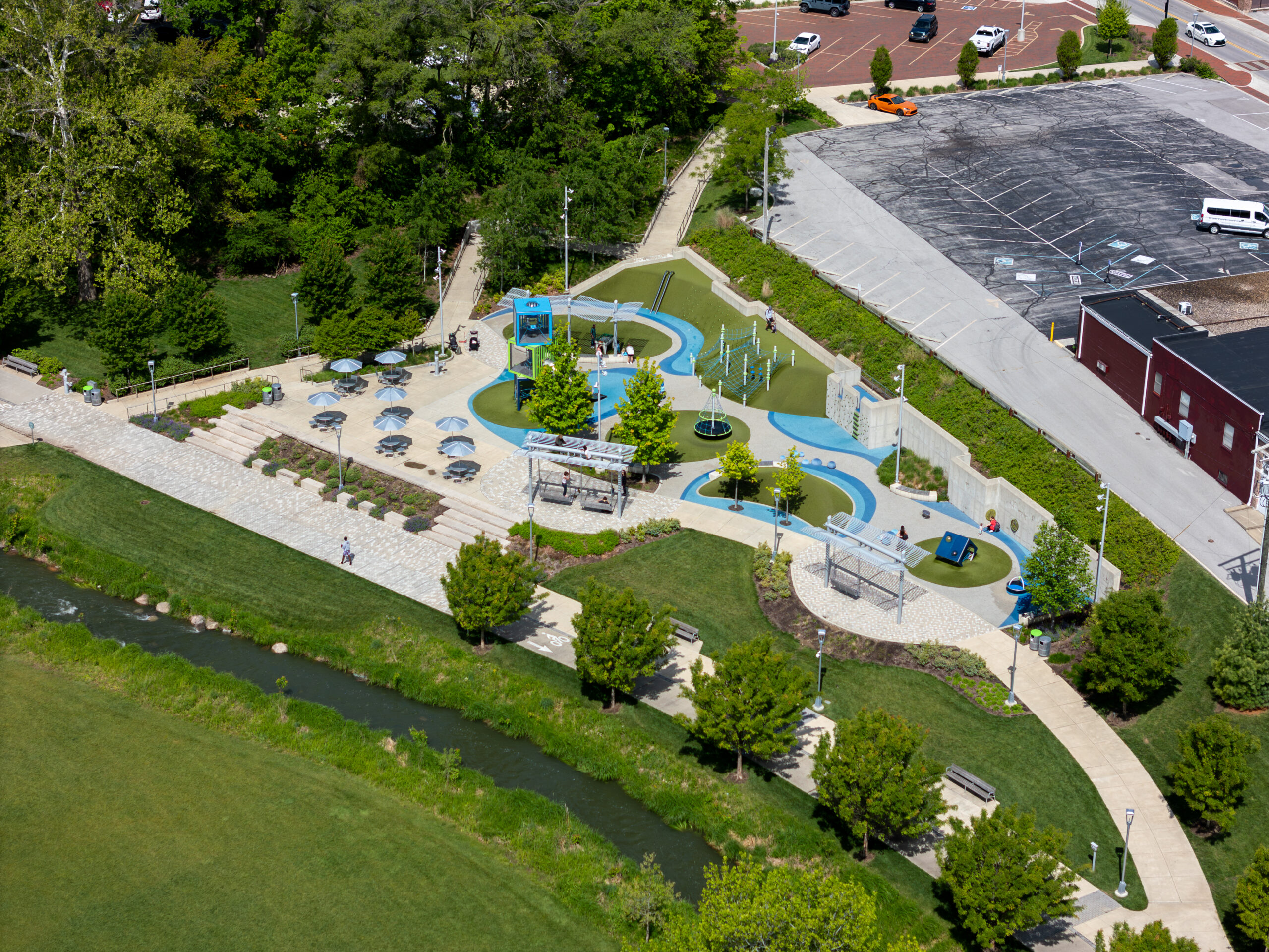 Aerial view of Old City Park in Greenwood, Indiana
