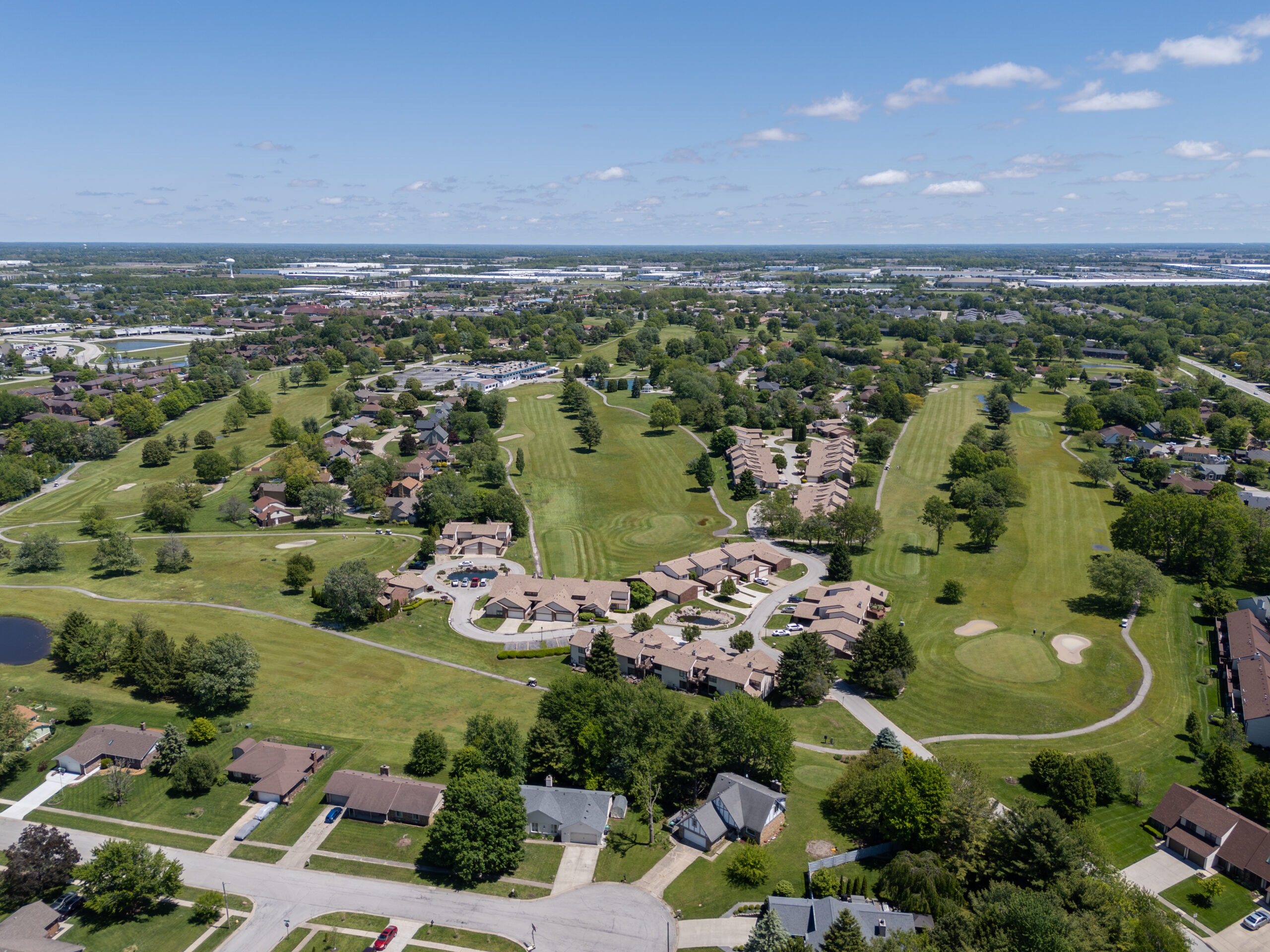 Aerial image of golf course and homes in Greenwood, Indiana