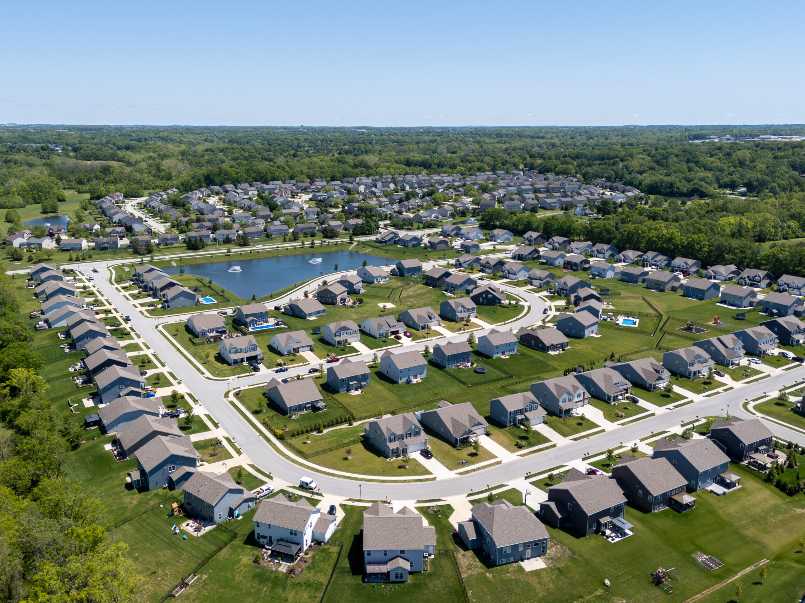 Aerial image of a new construction community in Greenwood, Indiana
