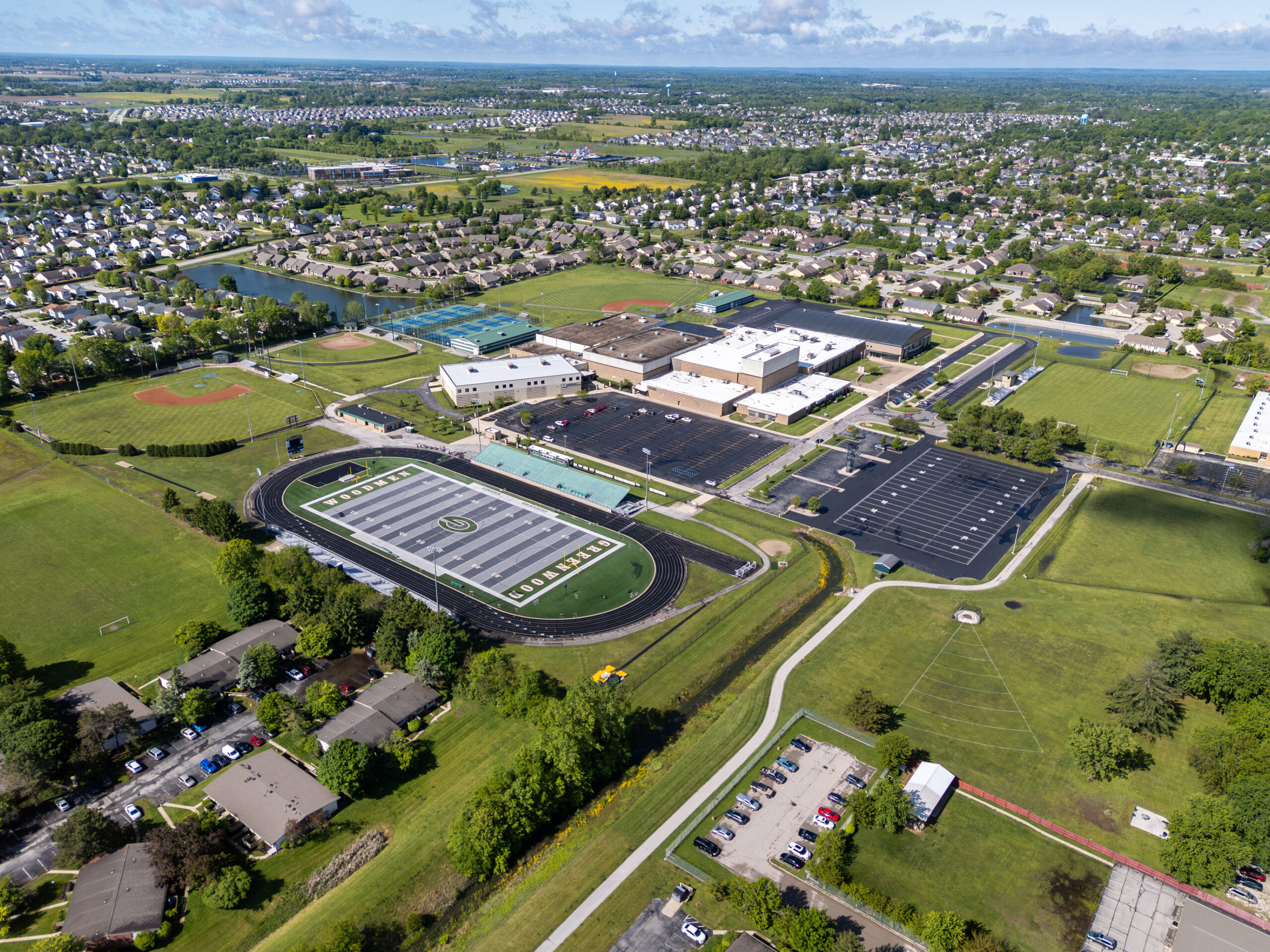 Aerial picture of Greenwood featuring the sports fields of Greenwood School