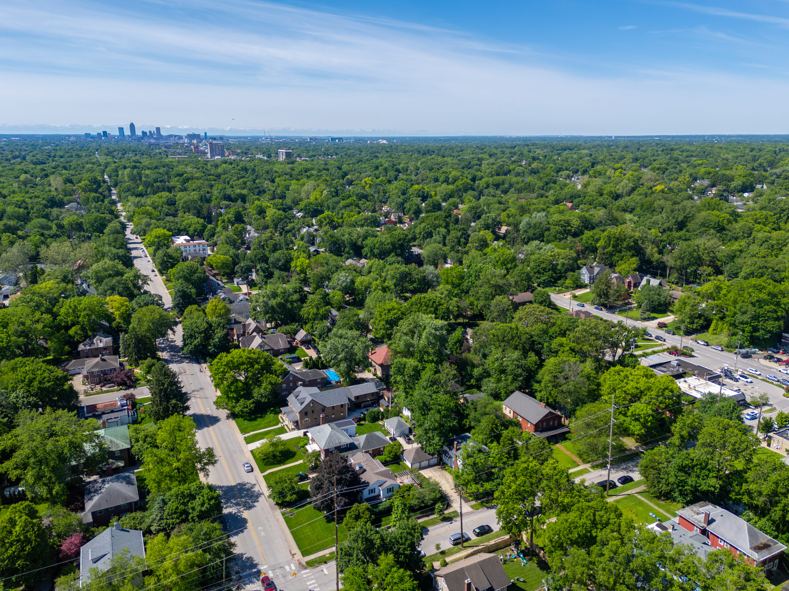 Aerial image from Meridian-Kessler with view of Indianapolis skyline