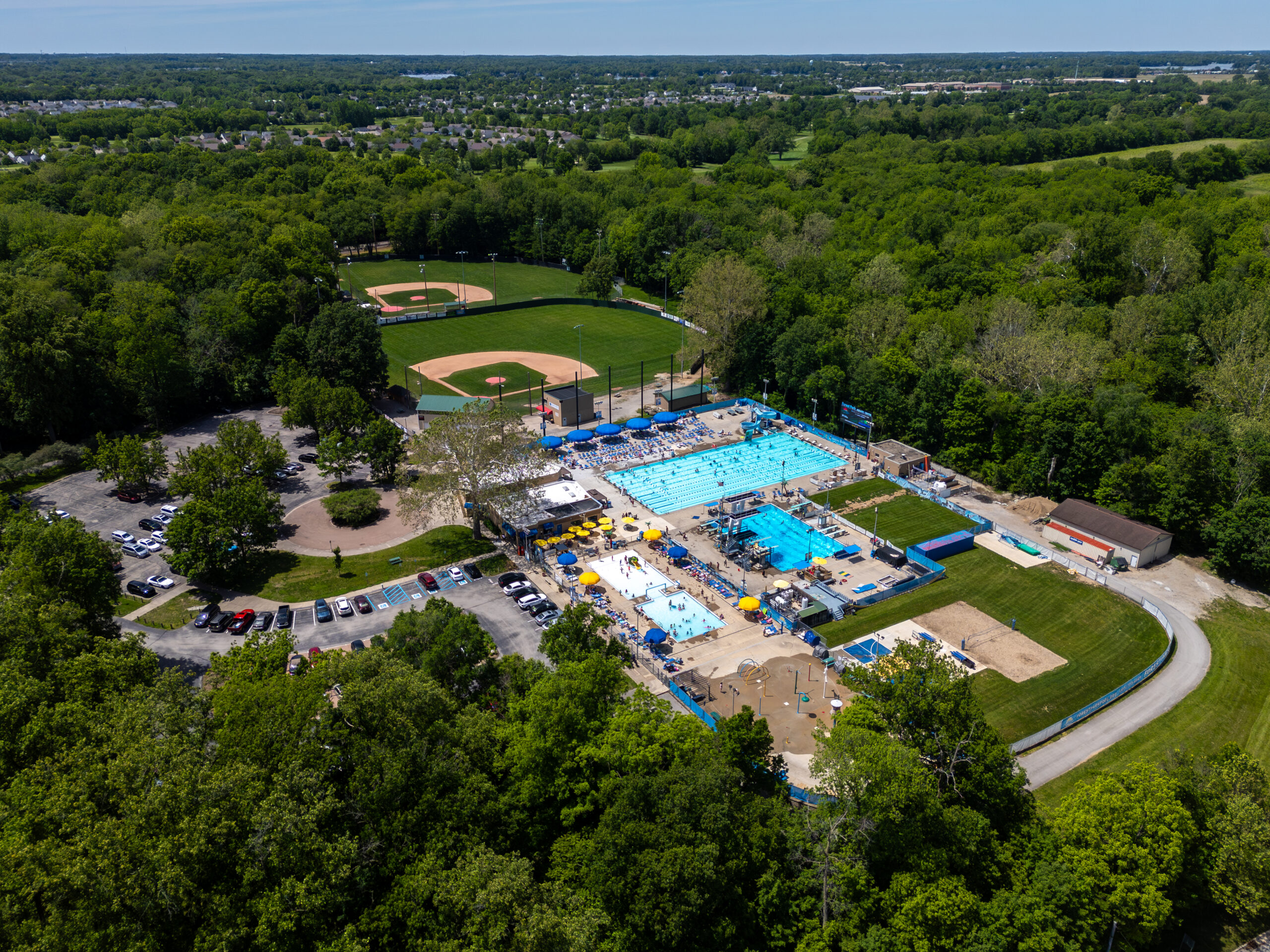 Aerial view of Forest Park Aquatic Center in Noblesville, Indiana