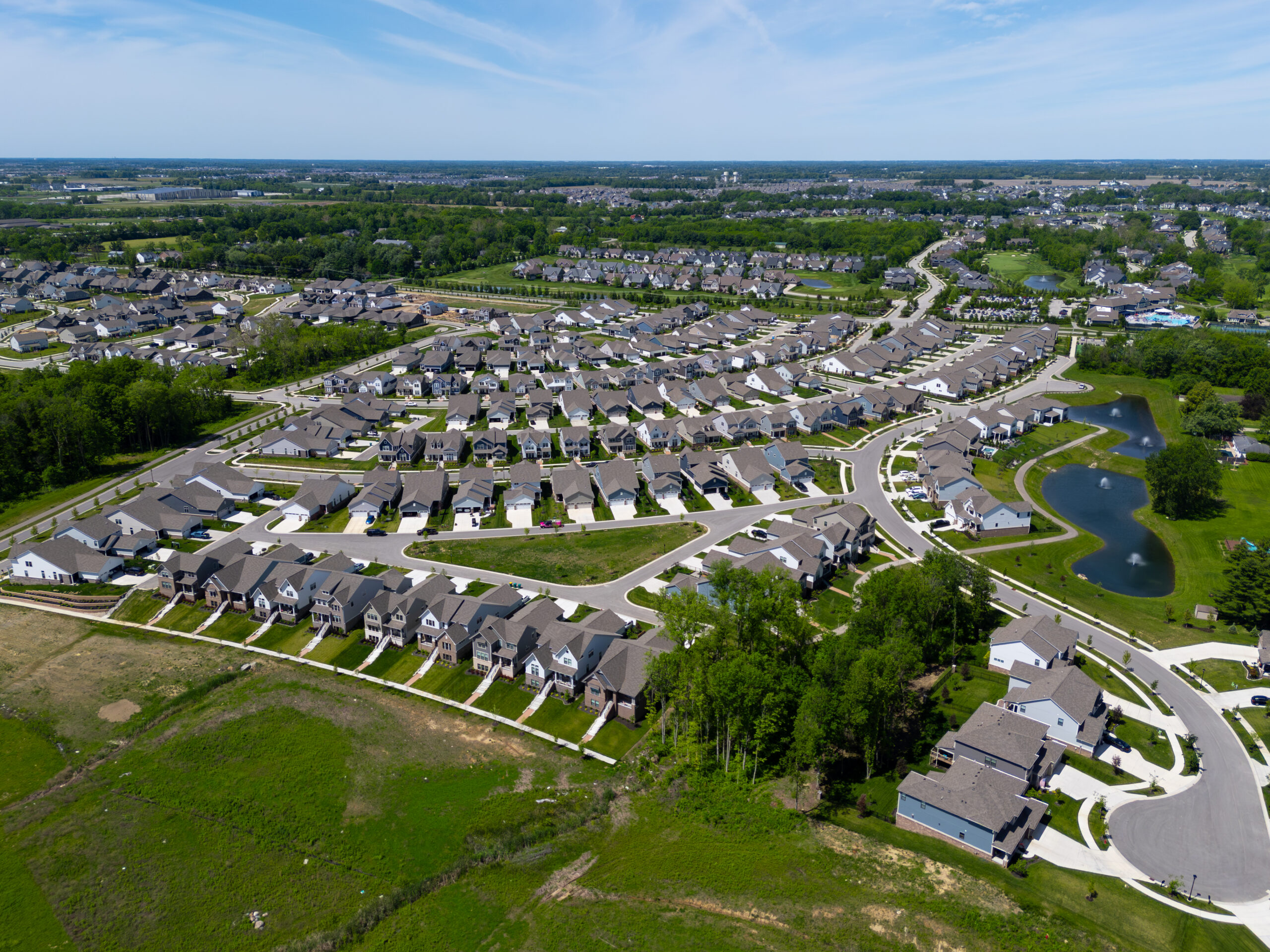 Aerial view of a new construction community in Westfield