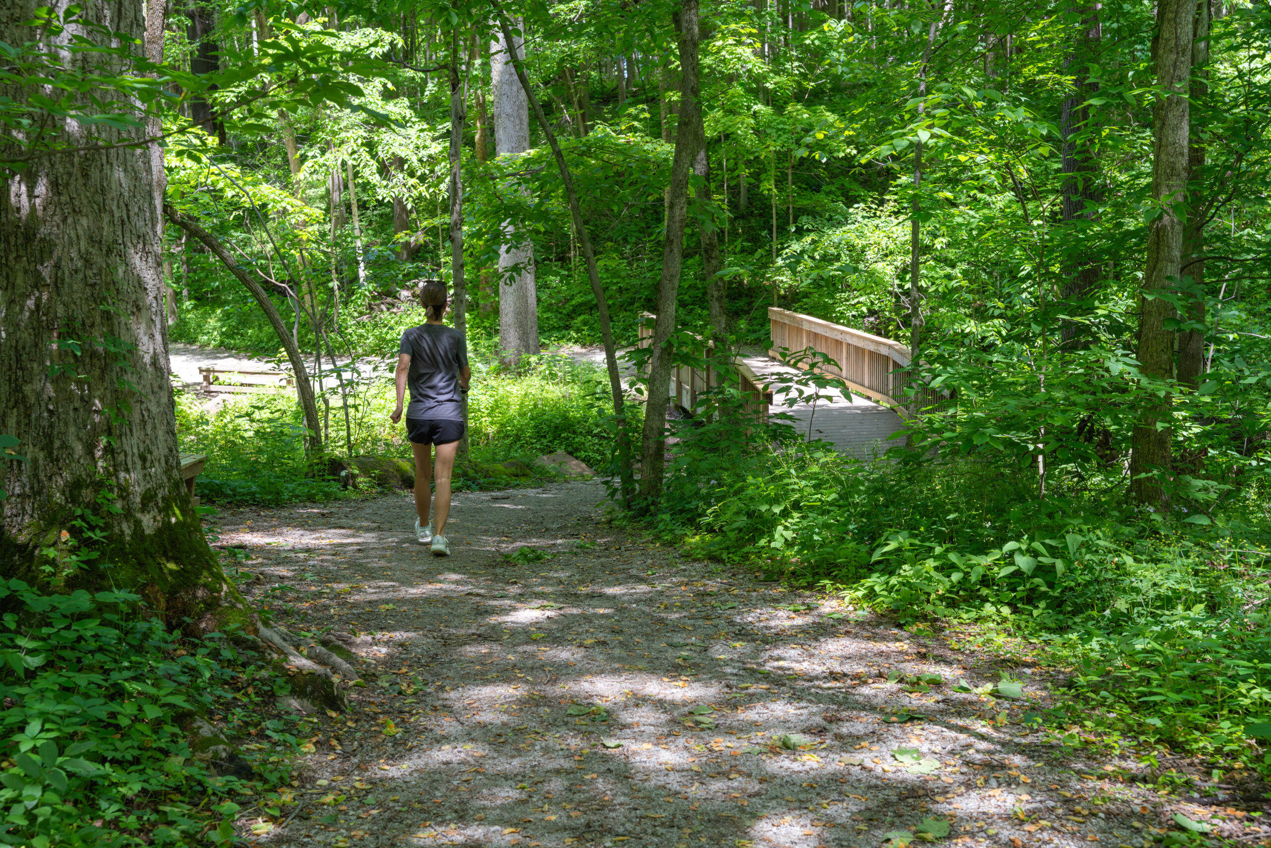 Picture of a woman hiking on a trail in Westfield, Indiana