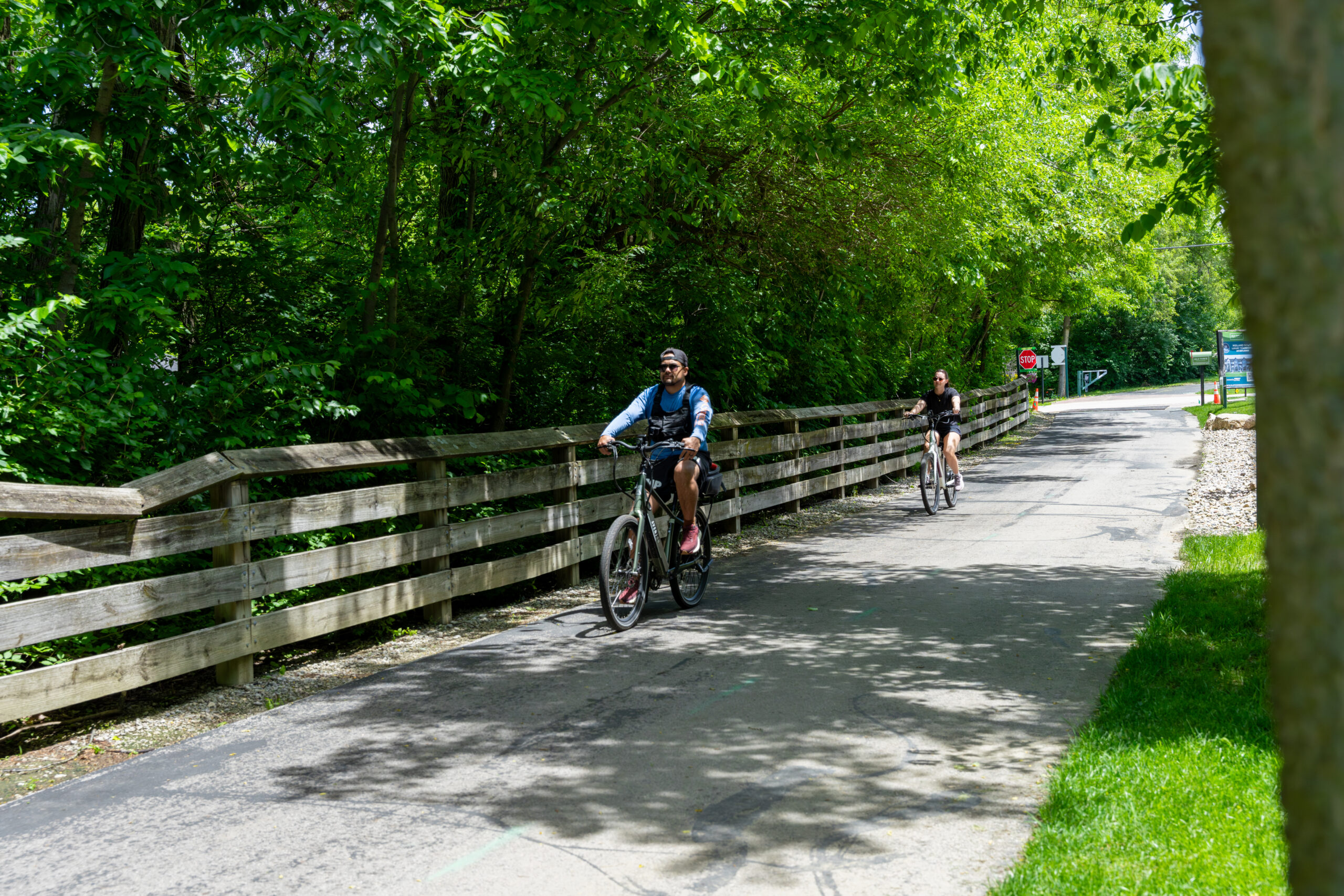 Bicyclists on a trail in Westfield, Indiana