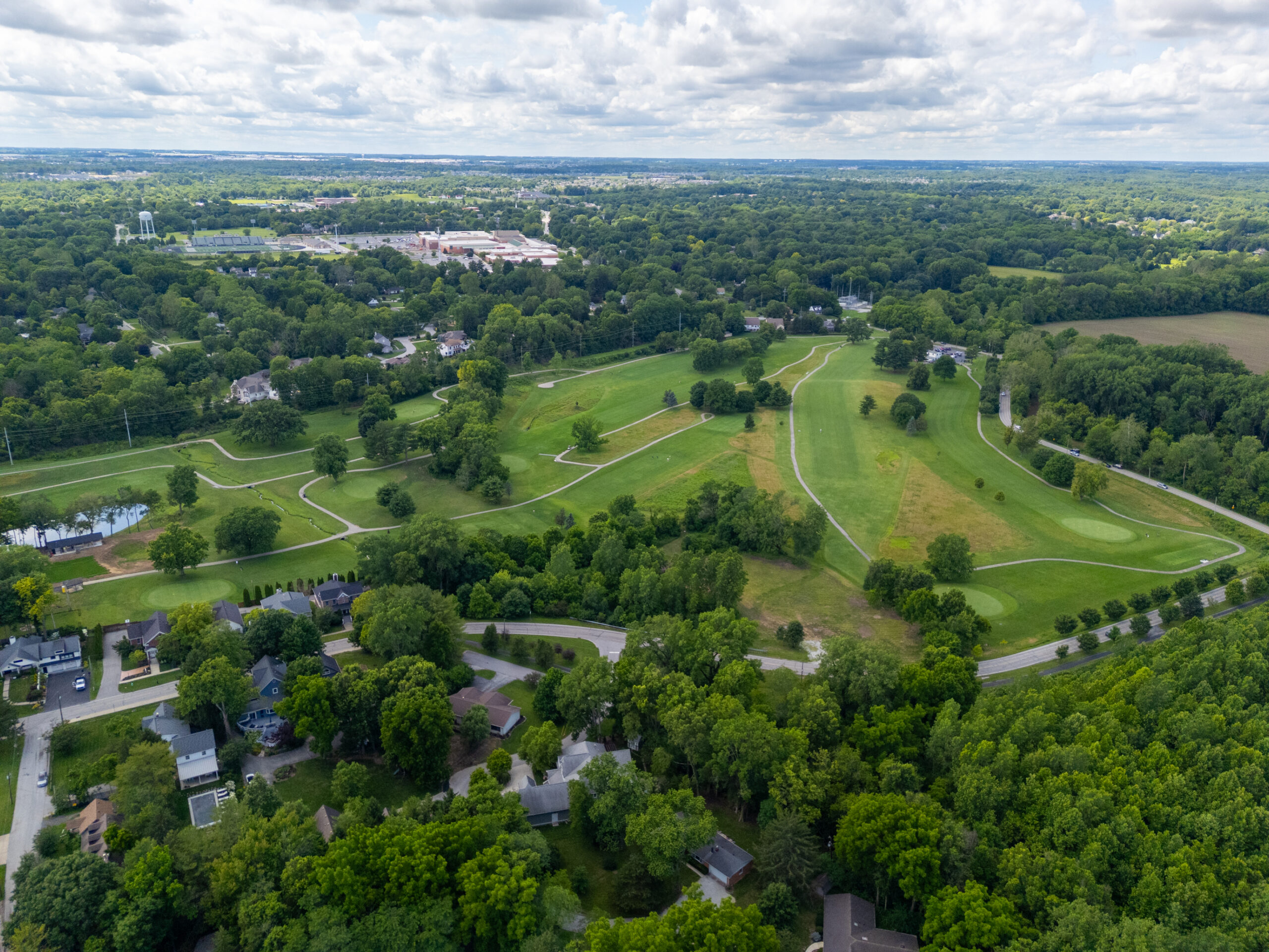 Aerial view of a golf course in Zionsville, Indiana