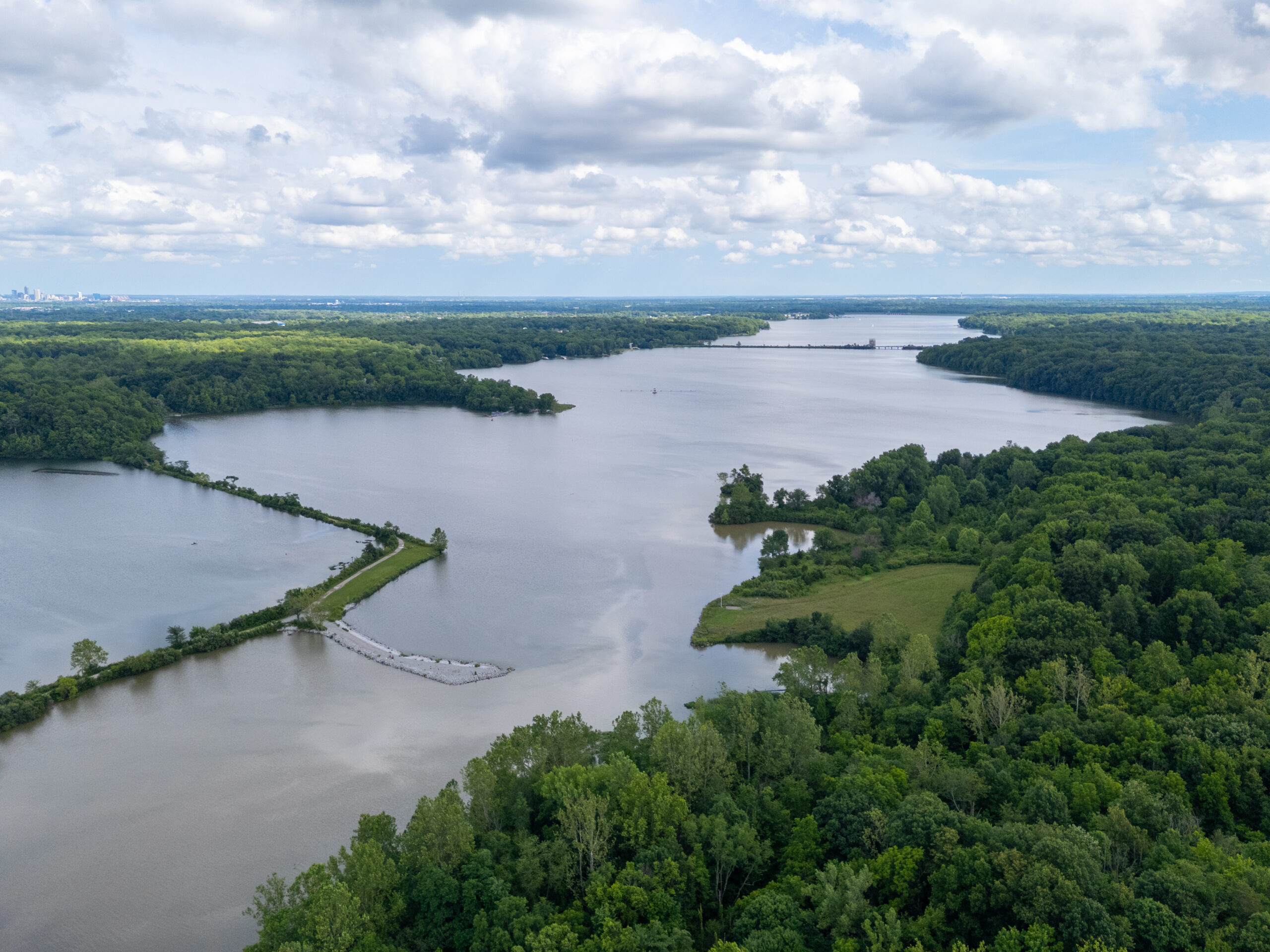 Aerial image of the Eagle Creek Reservoir near Zionsville, Indiana